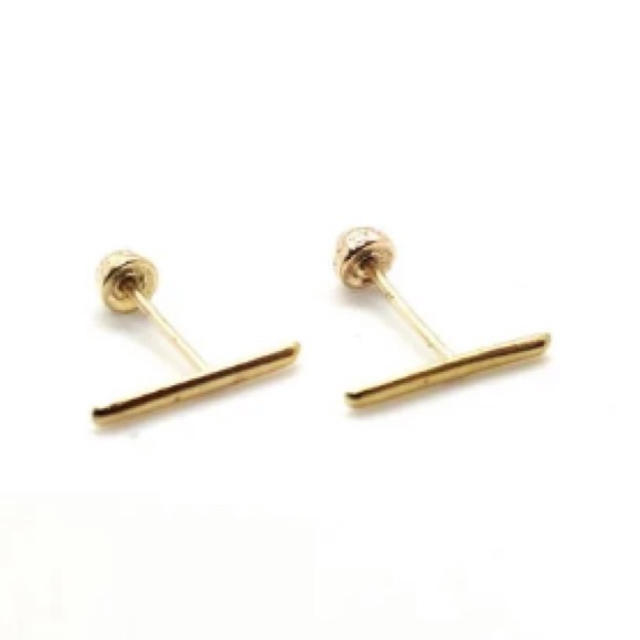 Solid 10k gold bar earrings - Picture 2 of 4
